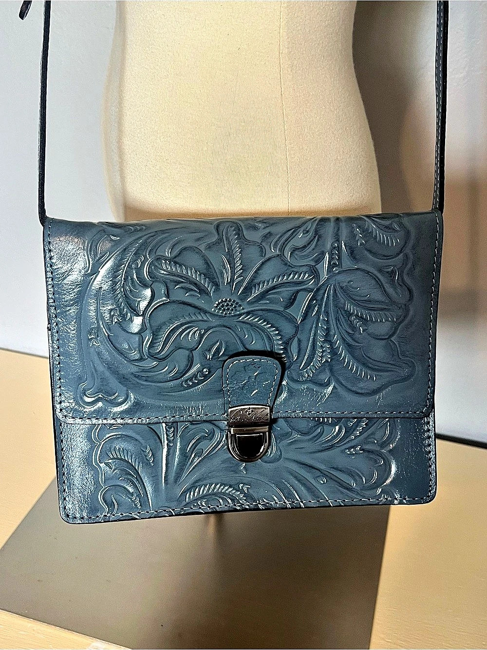 Patricia Nash Veneto Crossbody Embossed Floral Blue